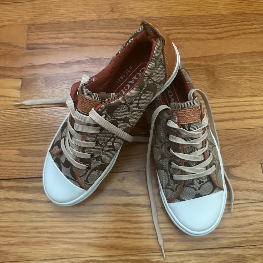 COACH SIGNATURE BROWN FABRIC WOMEN'S SNEAKERS SIZE 8